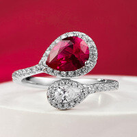wholesale S925 Silver New Ins Style Pigeon Blood Red 6*8 Openable Minimalist Ring-K034 Red Diamond Adjustable opening