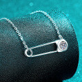 S925 Sterling Silver Moissanite Pin Pendant Necklace for Women, Minimalist and Versatile-0-1