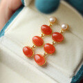 wholesale S925 Sterling Silver Natural Sichuan Material Ice Base Cherry Red Pearl Earrings, South Red Agate Earrings, Fashion Minimalist Ear Accessories-0-0