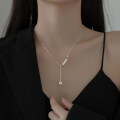 wholesale S925 Sterling Silver French Beaded Tassel Necklace Ins Minimalist Niche Design Light Luxury Adjustable Collarbone Chain D907-0-0