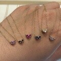 wholesale S925 Sterling Silver Japanese-style Light Luxury Double-sided Heart Birth Month Gemstone Necklace, Mini Heart-shaped Collarbone Chain-0-2