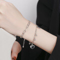 wholesale S925 Sterling Silver Korean Dongdaemun Retro Vintage Double-Layer Small Heart Bead Pendant Creative Bracelet-0-3