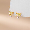 wholesale S925 Sterling Silver Sweet Matte Bow Pearl Stud Earrings, Ins Style Exquisite Spring Atmosphere Earrings M0650-0-2