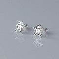 wholesale S925 Sterling Silver Small and Delicate Line Gingerbread Man Bear Stud Earrings, Fresh and Sweet Threaded Ear Accessories M04852-0-3