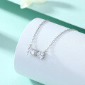 wholesale 925 Sterling Silver Double Heart Shaped Lucky Stone Zircon Pendant Bow Necklace for Women Small Collarbone Chain Ins Wholesale-0-2