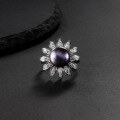 wholesale S925 sterling silver new design sunflower natural freshwater pearl ring with luxurious and elegant vibe-0-2