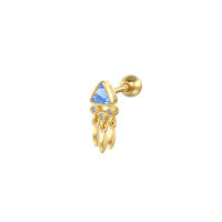 wholesale S925 Sterling Silver Mini Triangle Tassel Zircon Spiral Cartilage Stud Earrings, Creative And Versatile-Single gold-light blue diamond