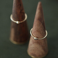 wholesale 925 Sterling Silver Bean Ring, Smooth Beaded Band Minimalist Design Spherical Index Finger Ring Adjustable Opening-Copper with gold plating Adjustable opening