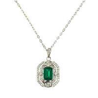 wholesale S925 Sterling Silver Vintage Elegant Minimalist Choker Necklace with Synthetic Emerald Pendant for Women, High-end Valentine's Day Gift-5*7 Emerald Cut (High Carbon Diamond) 925 Silver