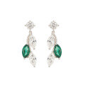 wholesale S925 silver new small fresh 45*9mm marquise leaf earrings with lab-grown emerald ear studs-0-4