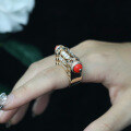 wholesale 925 Silver Gold-Plated Ring with High Carbon Diamonds, Cardium Red Coral, Versatile Jewelry for Women, Perfect for Events and Banquets-0-1