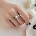 wholesale S925 Silver Japanese and Korean Pearl Ring for Women, Small and Exquisite Design with a Crown V-Shaped Closed Band Silver Jewelry-0-1