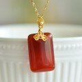 wholesale Gold-plated 925 silver with certificate, red jade pendant, cold enamel agate chalcedony plain plaque pendant for women-0-7