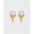 wholesale S925 Sterling Silver Summer Creative Ice Cream Pearl Inlaid Small Unique Design Earrings Women's Versatile Accessories-0-0