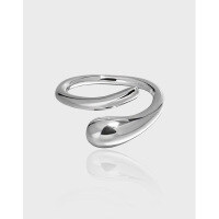 wholesale S925 sterling silver JA462 minimalist student ring, ins Korean-style niche smooth drop-shaped open ring for women-Platinum [No. 11/Adjustable]>Opening adjustable