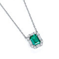 wholesale 925 Silver Cloud Tong Jewelry Small Octagon Cultivated Emerald with Baguette Zirconia Border, a Gift for Commemorative Purposes-0-4