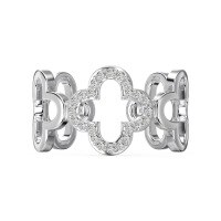 wholesale S925 sterling silver cross-border new hollow-out design four-leaf clover style zirconia surround-set women's open ring-Platinum DY120962-SW-WH>Adjustable opening