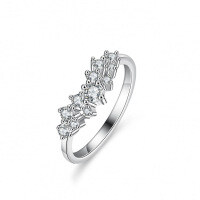 S925 Silver Plated Champagne Gold V-Row Moissanite Ring for Women-Set with (D color moissanite)  11 yards