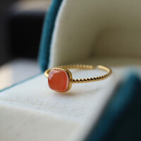 wholesale 925 Sterling Silver Natural Sichuan Material Nanhong Ring, Original Mine Ice Type Cherry Red, Women's Small Luxury High-End Open Adjustable-Cherry Red Small Square Ring One Size