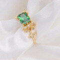 wholesale S925 Silver Gold-Plated Rectangular Retro Niche Green Zircon Ring, Dunli Jewelry Summer New Sugar Plum Fairy-0-3