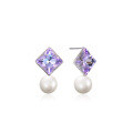 wholesale 925 Sterling Silver Light Luxury Fashion High-End Square Zircon Shell Pearl Earrings,Ins-0-4