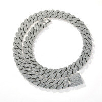 wholesale Metal material first: European and American 15mm micro-paved moissanite men's triple-row Cuban chain hip-hop men's necklace jewelry wholesale-Silver with zircon and platinum 45CM