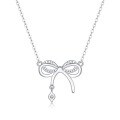 wholesale S925 Silver Powder Pink Sentiment Necklace New Women's Moissanite Collarbone Chain Light Luxury Bow Live Broadcast Best-Selling Necklace-0-4