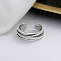 wholesale S925 Sterling Silver Minimalist Multi-Layer Irregular Lines Open Ring, Korean Style Creative Niche Index Finger Ring-0-1