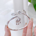 wholesale S9999 Pure Silver Plum Blossom Ruyi Bell Chinese Style Bracelet, Sweet and Lively Open Bangle for Girlfriend, Exquisitely Fairy-like-0-4