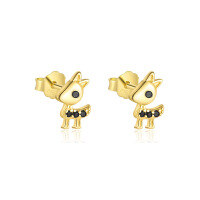 wholesale S925 Sterling Silver Animal Black Zircon Light Luxury Earrings, Women's Fashion Retro Trendy Minimalist Earrings-E5153-Gold/Pair 925 Silver