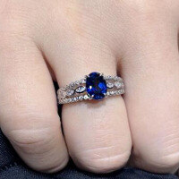 wholesale S925 Sterling Silver New Style Simulated Diamond 6*8mm Blue Steel Ring, Fashionable, Minimalist, and Versatile for Men and Women-R930 Blue Steel No. 6