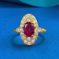wholesale S925 Silver Zhuzhifan Jewelry Light Luxury Retro Exquisite Court-Style Oval 6*8mm Red Zircon Ring for Women-0-5