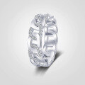 wholesale 925 Sterling Silver Original Cuban Link Chain Ring For Women With Wave Design, Hollow Zircon-cut, Luxury Ins Style-0-2