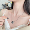 wholesale S925 Sterling Silver Minimalist French Style Black Enamel Letter CD Necklace, Trendy Design Ins Choker-0-1