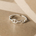 wholesale S925 Silver Pig Nose Chain Ring Hollow-Out Fashion Minimalist Style Open-End Tail Ring R00403-0-1