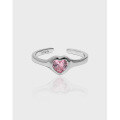 wholesale S925 sterling silver Korean version ins design inlaid with pink heart-shaped zirconia textured open ring for women-0-0