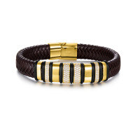 wholesale S925 silver cross-border trendy men's high-end business woven leather bracelet European and American foreign trade hit wholesale-S925 silver platinum (zircon)  Total length 18cm