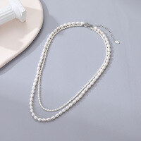 wholesale 925 Sterling Silver Natural Freshwater Pearl Necklace Bracelet Customization, Processing According to Provided Images or Samples, Wholesale Silver Jewelry Customization-4*6m bead necklace-37+5cm natural