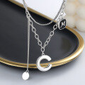 wholesale 925 Sterling Silver Double-Layer Letter C Pendant Necklace with Creative Fringe, Korean-Style, Euro-American Light Luxury Minimalist Necklace-0-3