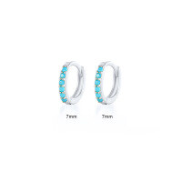 wholesale 925 Sterling Silver Light Luxury Circle Earrings With Colorful Zircon, Cross-border Hot-selling Minimalist Earrings For Women And Men-Platinum-Turquoise 7MM