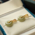 wholesale S925 Sterling Silver Natural Hetian Jade Ice Green Level Peace Buckle Ear Studs Minimalist Chinese Style Earrings Manufacturer Wholesale-0-2
