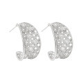 wholesale S925 Sterling Silver Geometric Curved Openwork Woven Mesh Design with Inlaid Diamonds Women's Earrings-0-5