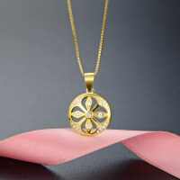 wholesale 925 Sterling Silver Four-Leaf Clover Necklace for Women, Korean Style Minimalist and Unique High-End Micro-Inlaid Zircon Round Pendant Collarbone Chain-Gold Single Pendant 925 Silver
