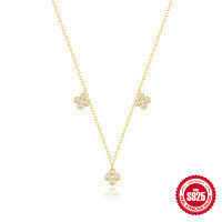 wholesale S925 silver alloy flower four-leaf clover bezel-set zirconia necklace with Korean design and diamond accents-Gold 925 silver