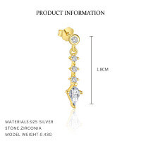 wholesale S925 Sterling Silver Geometric Teardrop Marquise Zircon European Cross-border French Earrings For Women-E4676-Gold/Single 925 Silver