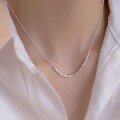 wholesale S925 Sterling Silver Summer Mini Square Crushed Silver Necklace, Minimalist Design Small Collarbone Chain Gift for Best Friend-0-3