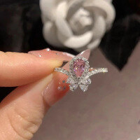 wholesale 925 Silver Zhuo Zhifan Jewelry New 4*7 Pear-Shaped Ring for Women High Carbon Diamond PowderIns Style Ring-R451 Pink Diamond No. 8
