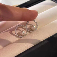 wholesale S925 sterling silver circle pearl earrings for women, vintage French elegant same-style ear accessories, simple and stylish earrings-Pearl earrings (copper plated with white gold)