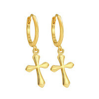 wholesale S925 Sterling Silver Cross Ear Hoop Ear Clasp, Fashionable Minimalist Personality Trend High-End Sense Daily Versatile Earrings-Gold 925 silver