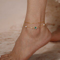 wholesale 925 Sterling Silver Synthetic Malachite Four-Leaf Clover Anklet with Pearl for Girls, High-End Sense Bead-0-2